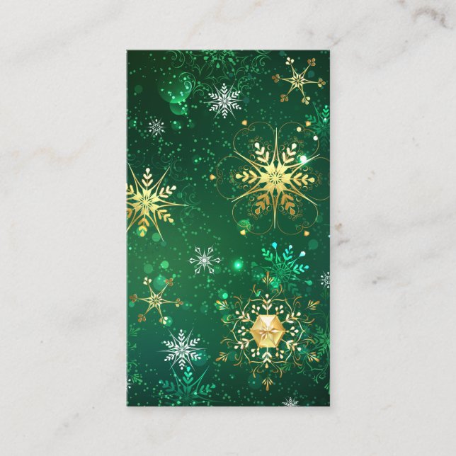 Xmas Golden Snowflakes on Green Background Appointment Card (Front)