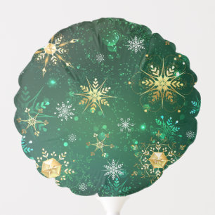 Xmas Golden Snowflakes on Green Background Balloon