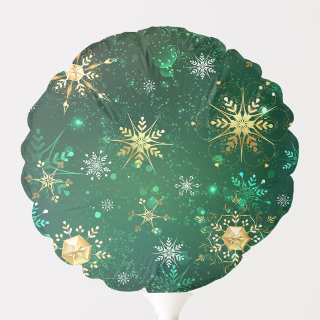 Xmas Golden Snowflakes on Green Background Balloon (Front)