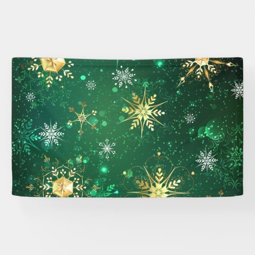 Xmas Golden Snowflakes on Green Background Banner