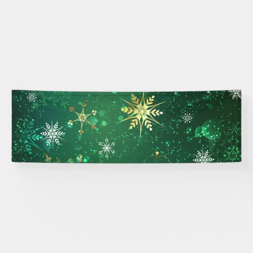 Xmas Golden Snowflakes on Green Background Banner