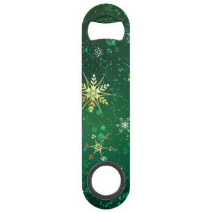 Xmas Golden Snowflakes on Green Background Bar Key