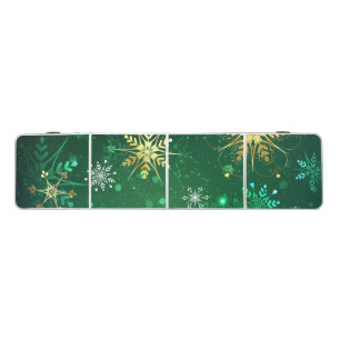 Xmas Golden Snowflakes on Green Background Beer Pong Table