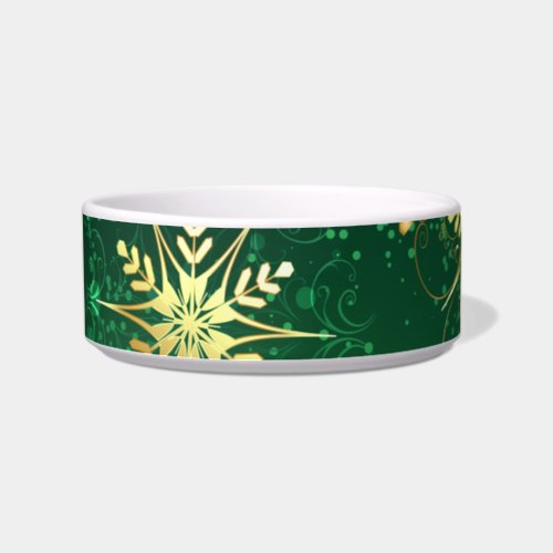 Xmas Golden Snowflakes on Green Background Bowl