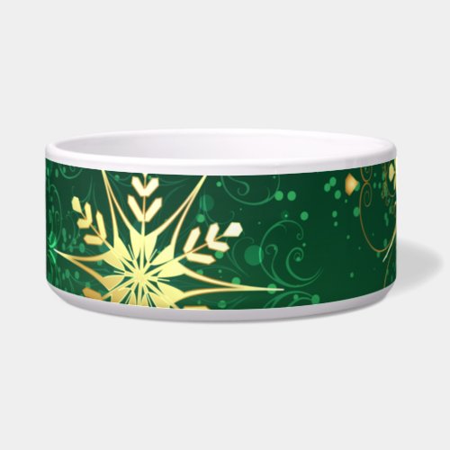 Xmas Golden Snowflakes on Green Background Bowl