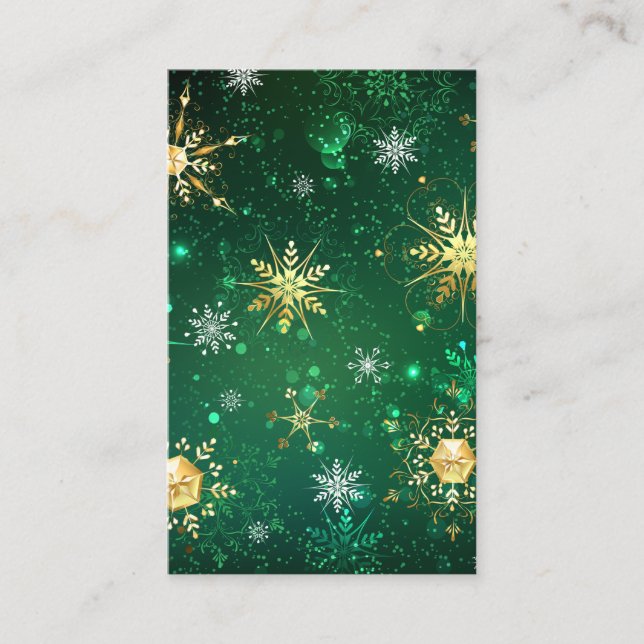 Xmas Golden Snowflakes on Green Background Business Card (Front)