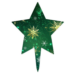Xmas Golden Snowflakes on Green Background Cake Topper