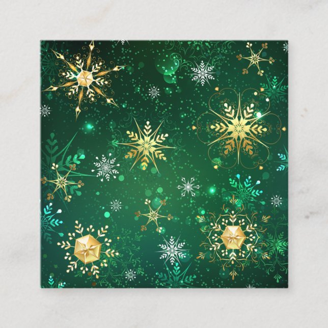 Xmas Golden Snowflakes on Green Background Calling Card (Front)