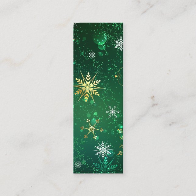 Xmas Golden Snowflakes on Green Background Calling Card (Front)