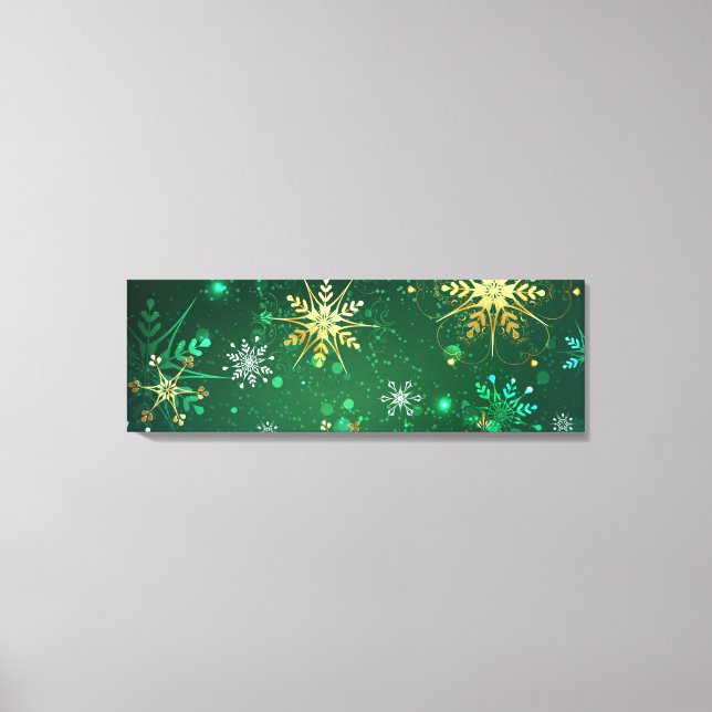 Xmas Golden Snowflakes on Green Background Canvas Print (Front)