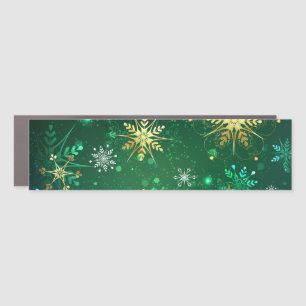 Xmas Golden Snowflakes on Green Background Car Magnet