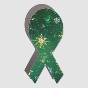 Xmas Golden Snowflakes on Green Background Car Magnet
