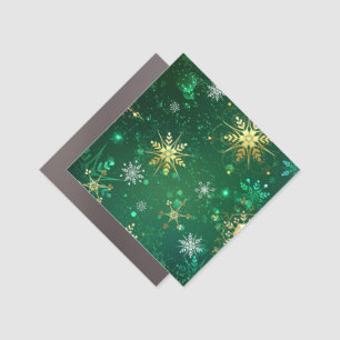 Xmas Golden Snowflakes on Green Background Car Magnet