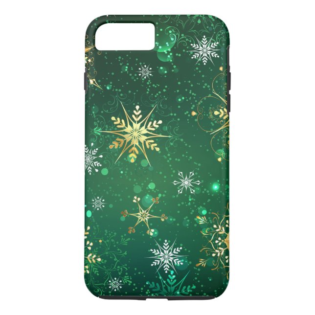 Xmas Golden Snowflakes on Green Background Case-Mate iPhone Case (Back)