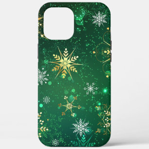 Xmas Golden Snowflakes on Green Background iPhone 12 Pro Max Case