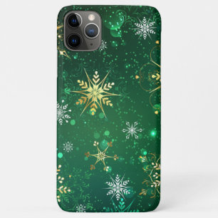 Xmas Golden Snowflakes on Green Background iPhone 11 Pro Max Case