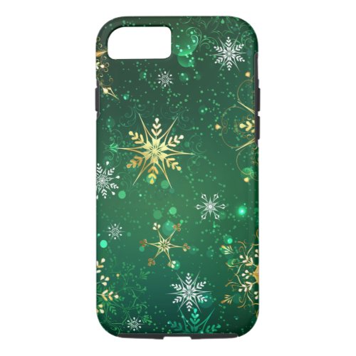 Xmas Golden Snowflakes on Green Background iPhone 87 Case