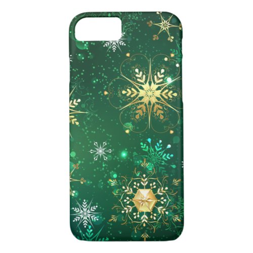 Xmas Golden Snowflakes on Green Background iPhone 87 Case