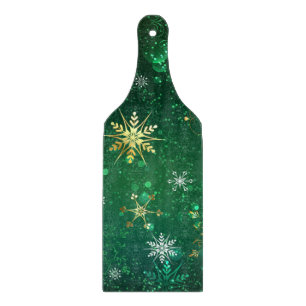 Xmas Golden Snowflakes on Green Background Cutting Board