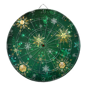 Xmas Golden Snowflakes on Green Background Dart Board