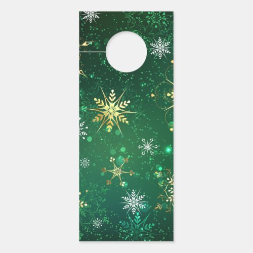 Xmas Golden Snowflakes on Green Background Door Hanger