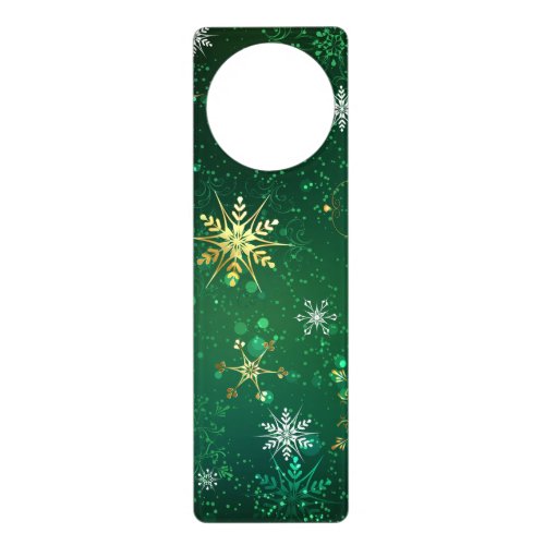 Xmas Golden Snowflakes on Green Background Door Hanger