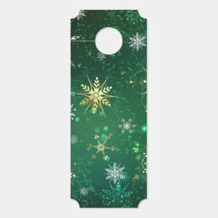 Xmas Golden Snowflakes on Green Background Door Hanger