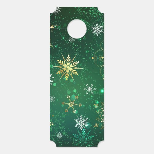 Xmas Golden Snowflakes on Green Background Door Hanger