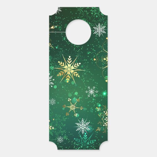 Xmas Golden Snowflakes on Green Background Door Hanger