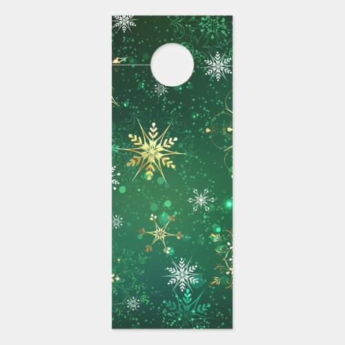 Xmas Golden Snowflakes on Green Background Door Hanger