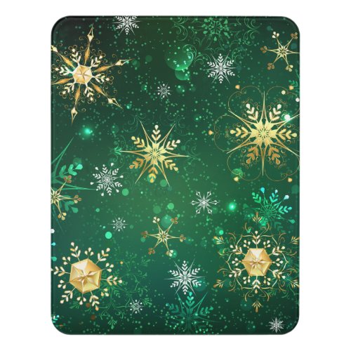 Xmas Golden Snowflakes on Green Background Door Sign