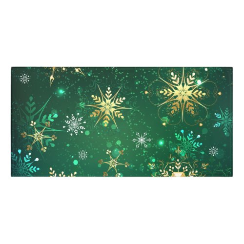 Xmas Golden Snowflakes on Green Background Door Sign