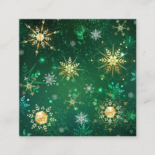 Xmas Golden Snowflakes on Green Background Enclosure Card