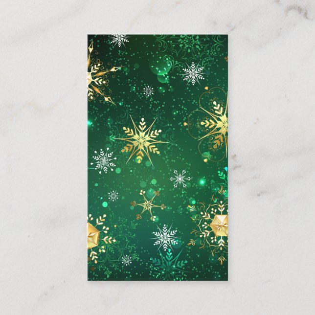 Xmas Golden Snowflakes on Green Background Enclosure Card (Front)