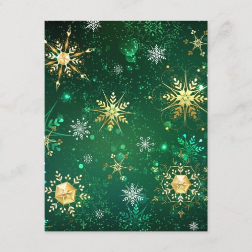 Xmas Golden Snowflakes on Green Background Enclosure Card