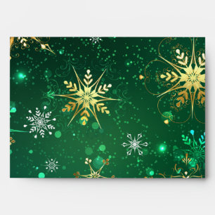 Xmas Golden Snowflakes on Green Background Envelope