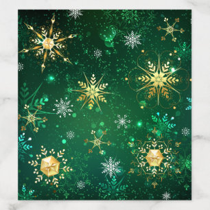Xmas Golden Snowflakes on Green Background Envelope Liner