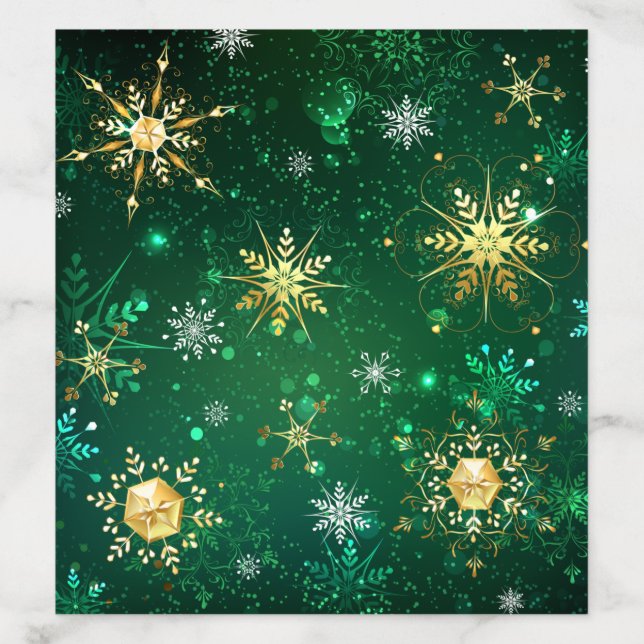 Xmas Golden Snowflakes on Green Background Envelope Liner (Design)