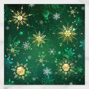 Xmas Golden Snowflakes on Green Background Envelope Liner
