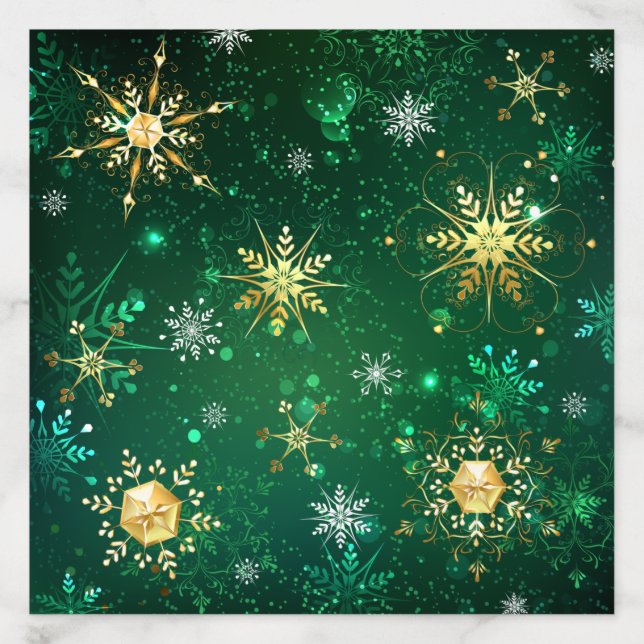 Xmas Golden Snowflakes on Green Background Envelope Liner (Design)
