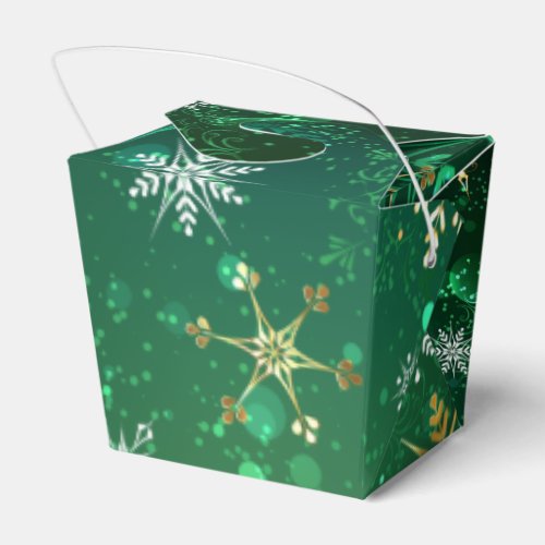 Xmas Golden Snowflakes on Green Background Favor Boxes