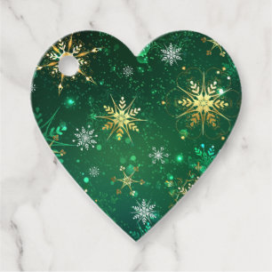 Xmas Golden Snowflakes on Green Background Favor Tags