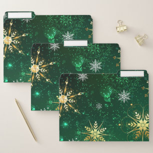 Xmas Golden Snowflakes on Green Background File Folder