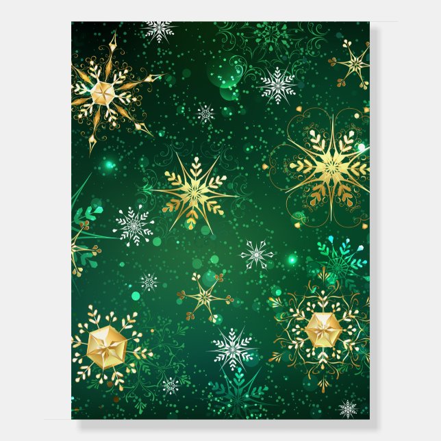 Xmas Golden Snowflakes on Green Background Foam Board (Front)