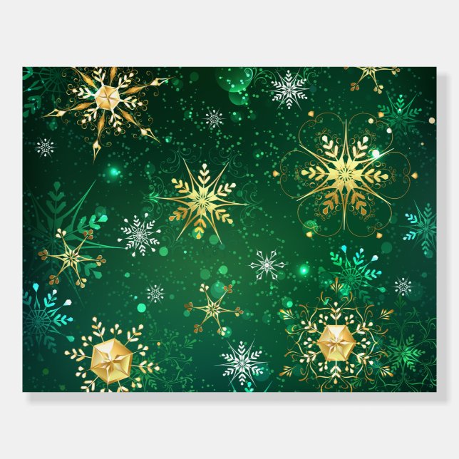Xmas Golden Snowflakes on Green Background Foam Board (Front)