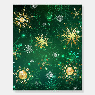Xmas Golden Snowflakes on Green Background Foam Board