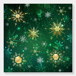 Xmas Golden Snowflakes on Green Background Foam Board