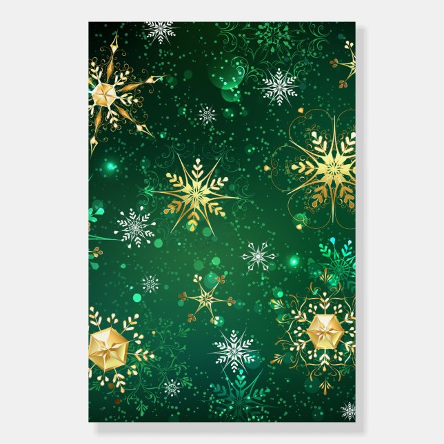 Xmas Golden Snowflakes on Green Background Foam Board (Front)