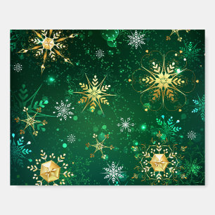 Xmas Golden Snowflakes on Green Background Foam Board