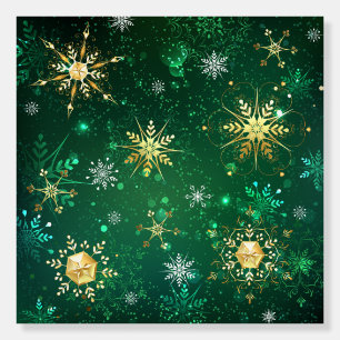Xmas Golden Snowflakes on Green Background Foam Board